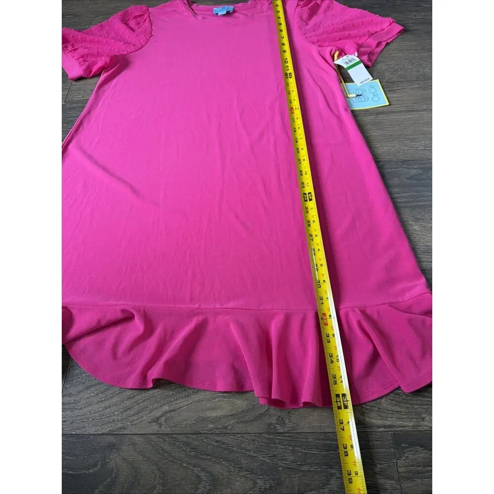 NWT CeCe Pink Dress L Ruffle Puff Sleeve Shift Barbiecore Dopamine Msrp 89.00